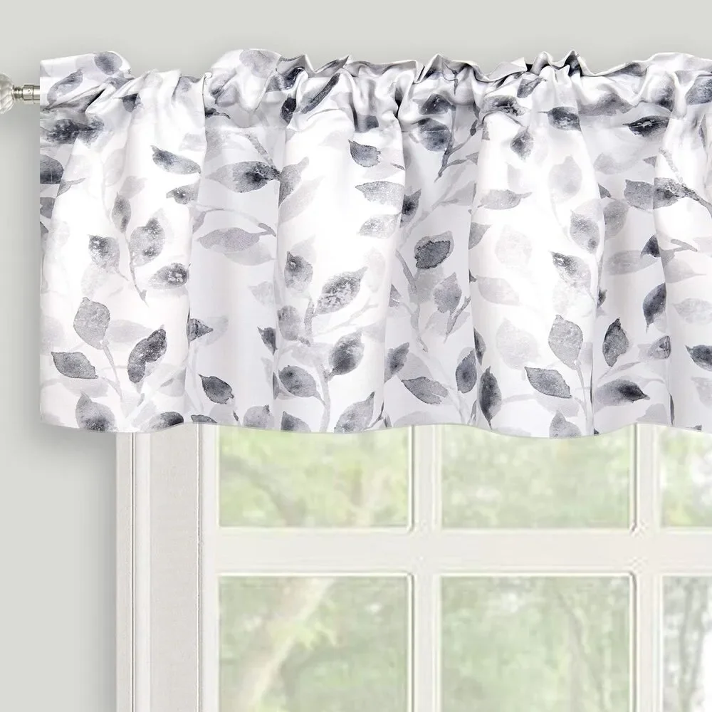 52 x 14 Inches, Grey and White Floral Window Valance
